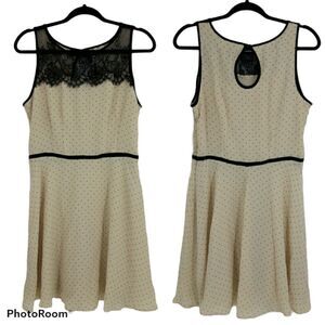 LC Lauren Conrad Pinup Cream Chiffon‎ Polka Dot Lace Fit & Flare Dress Sz 12